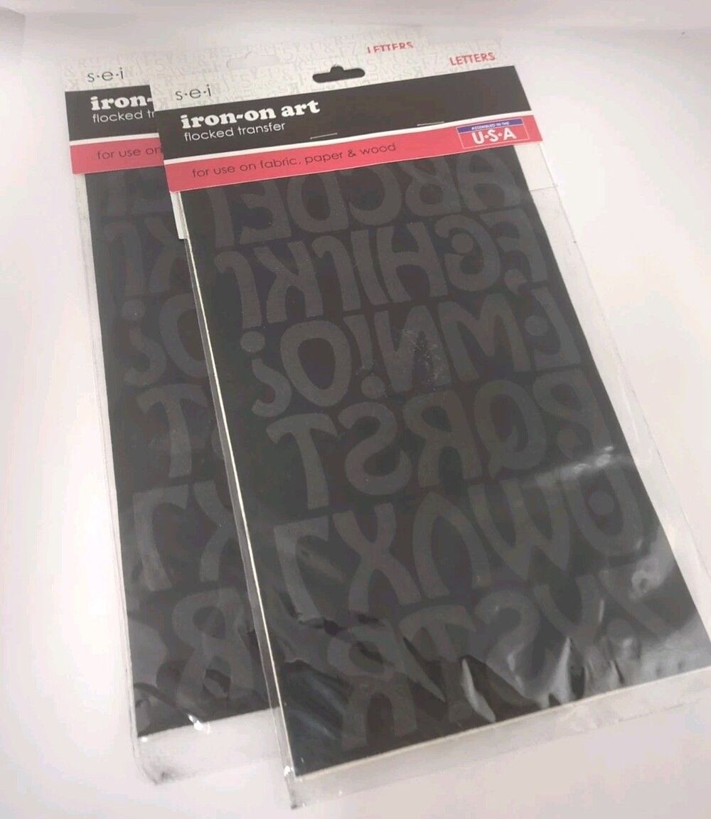 New S.E.I. Flocked Iron-On Transfer 3-Inch Sports Letters Black 2 Pack (2B2) SEI